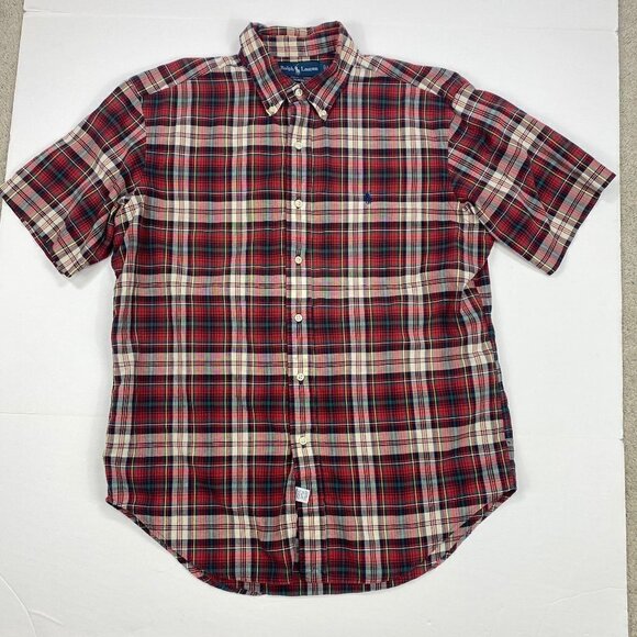 Ralph Lauren Men’s Classic Fit Short Sleeve Red Plaid Button Down Shirt Size L - Picture 7 of 9